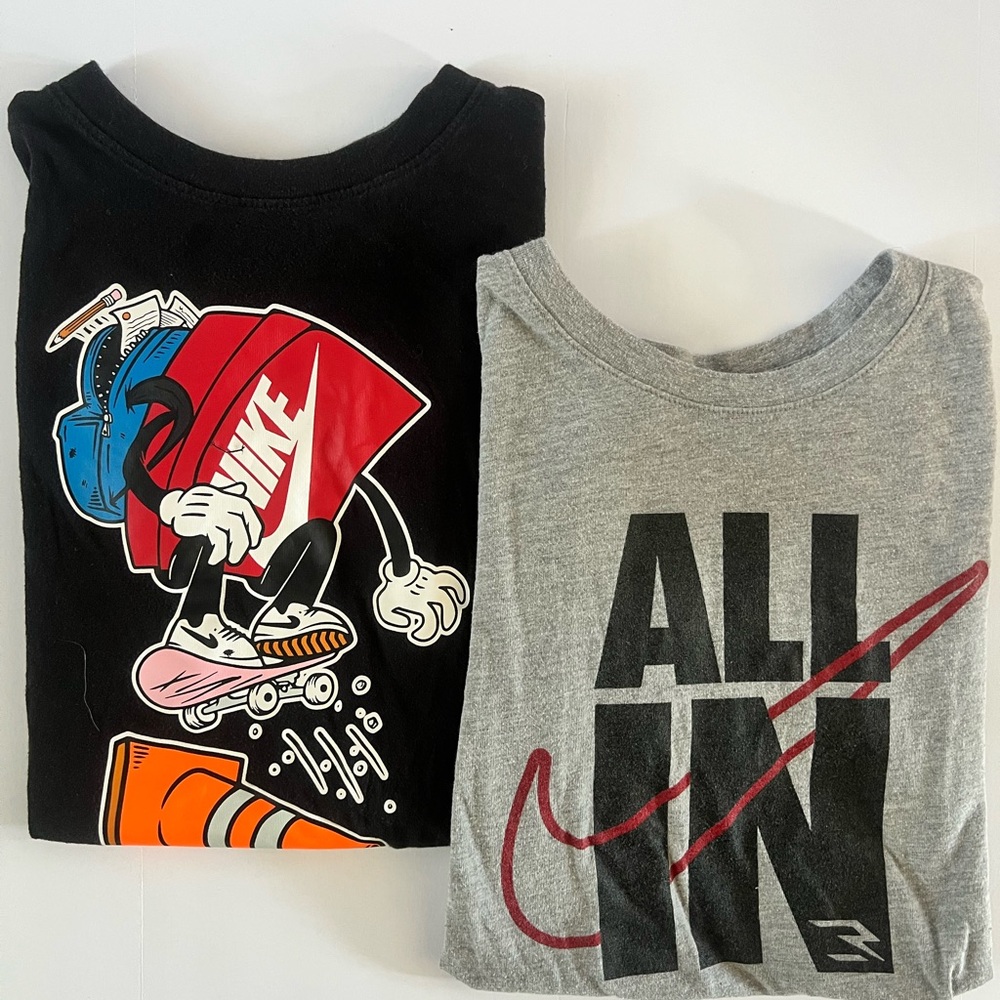 Nike Kids Graphic Tees - Black and Gray with Red Accents